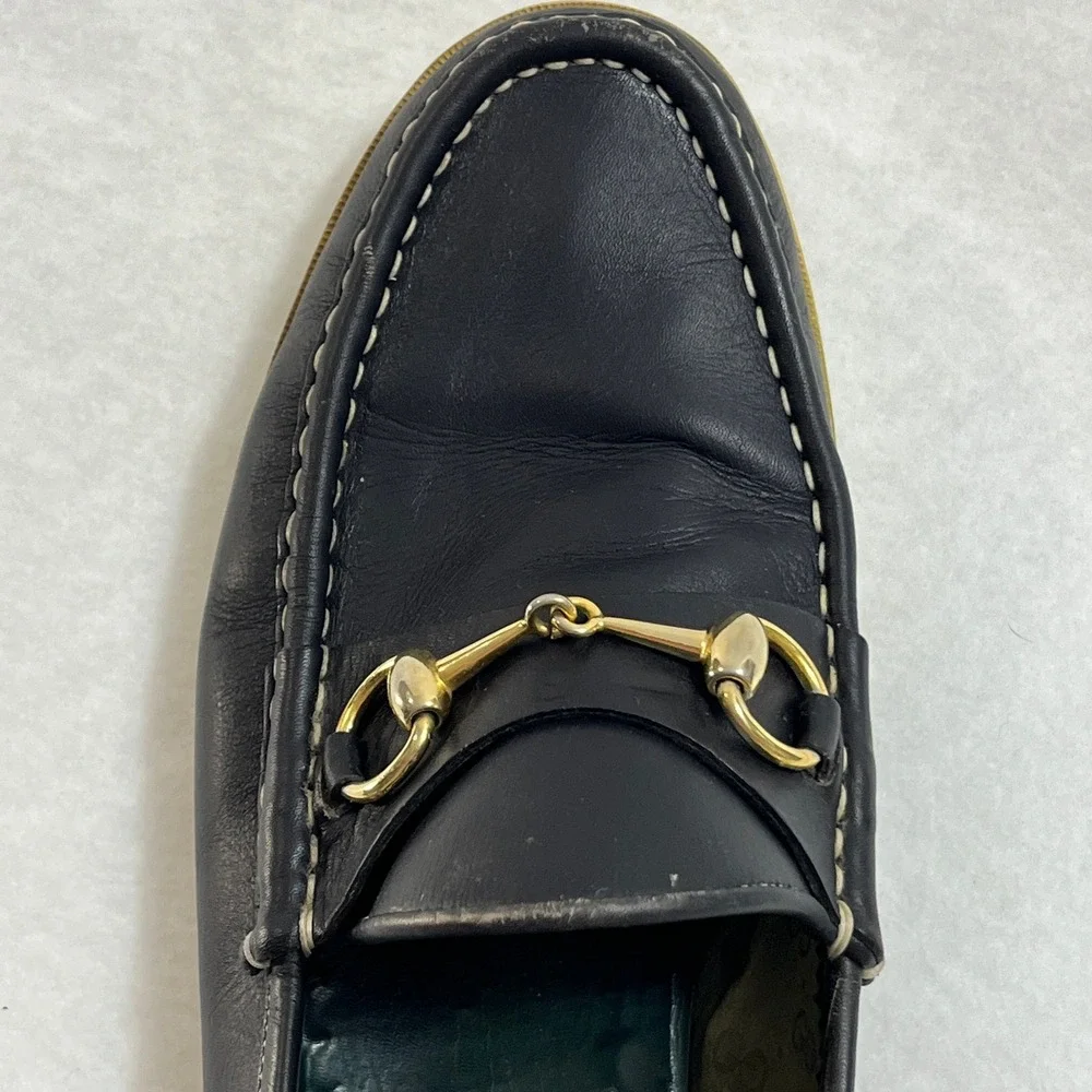 Gucci Horsebit Loafers Mens EU43 Black Leather Made Italy Rubber Sole Vintage